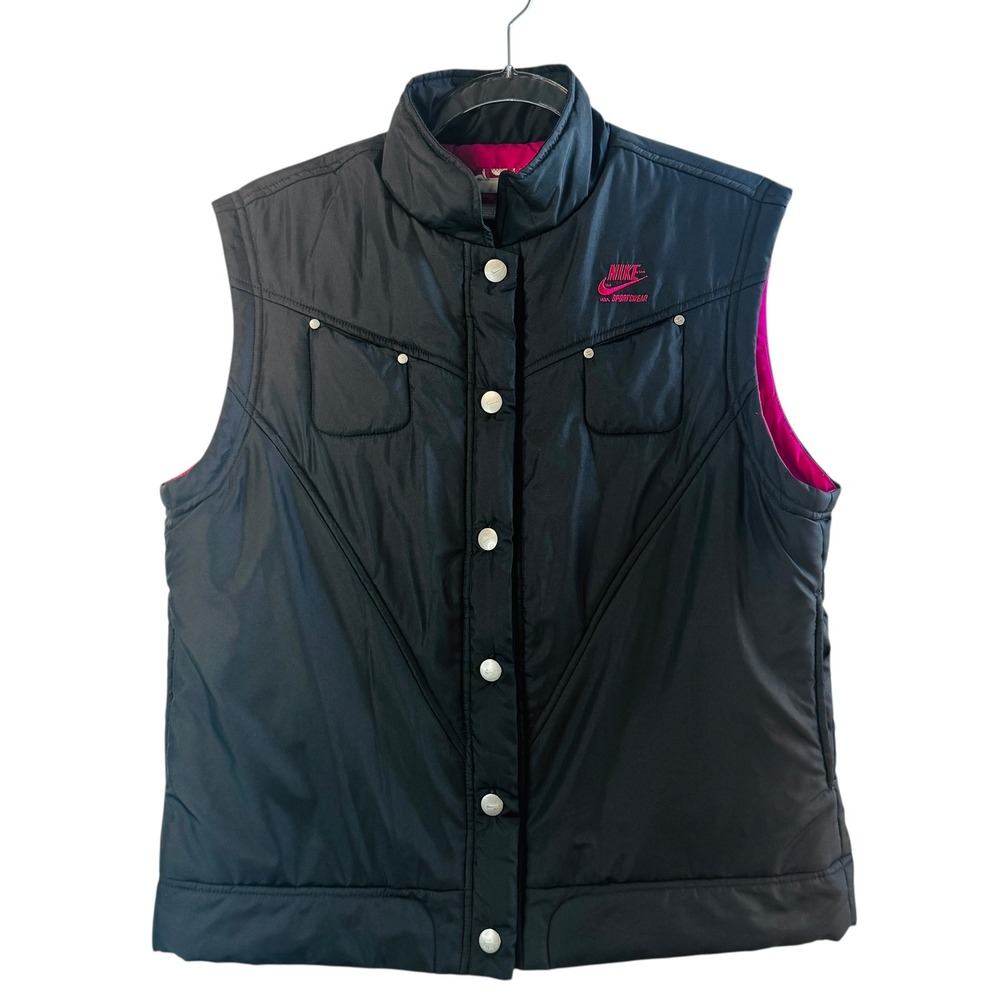 Nike Sportswear Vest Puffer Sleeveless Full Snap Black Pink L Fuschia Gorpcore‎